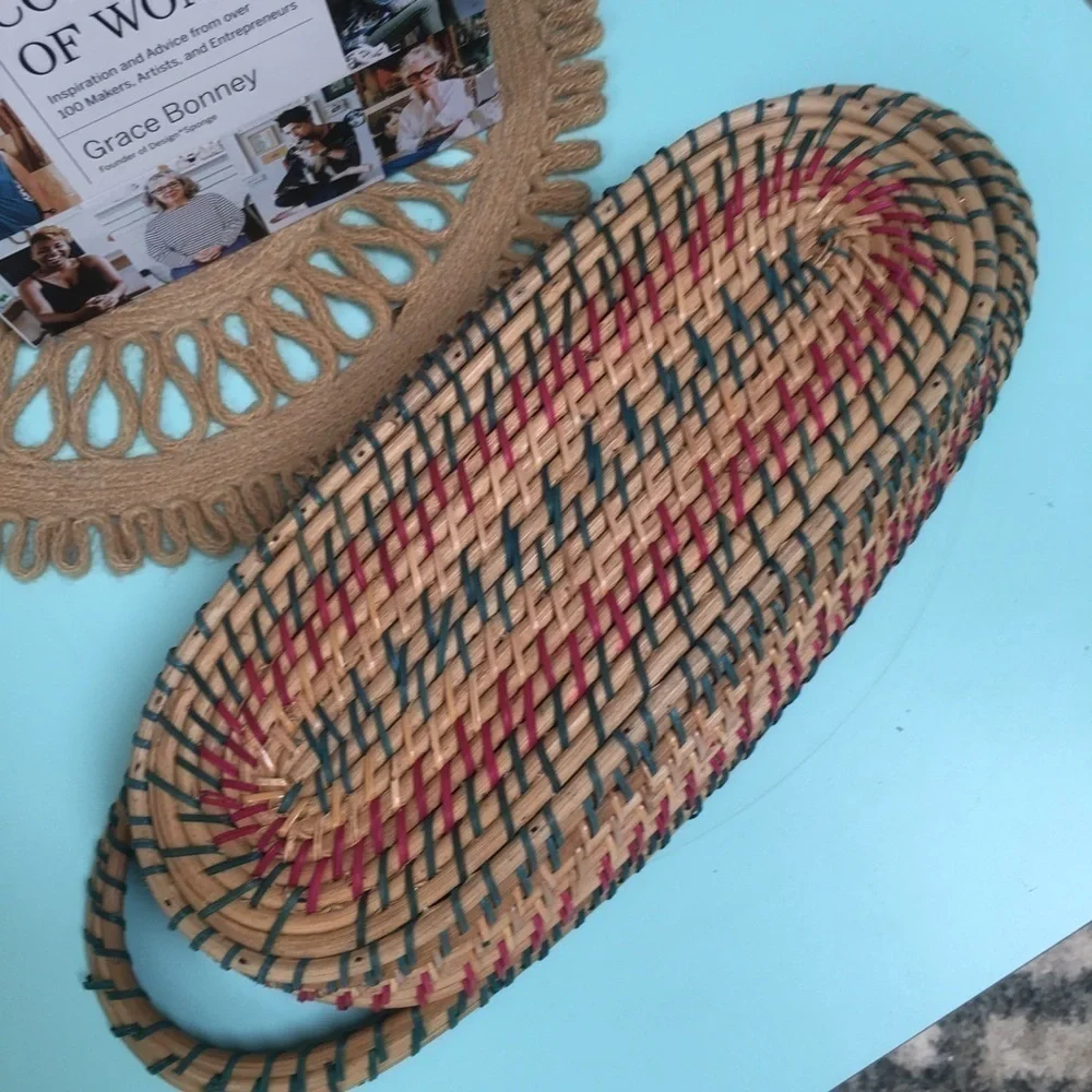 Vintage Boho Woven Colors Oblong Seagrass Basket